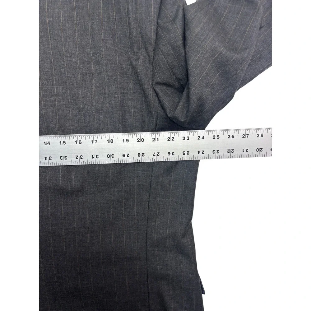 vtg 90s Charcoal Stripe 46R 40x30 Double Breasted 2pc Pant Suit Wool USA Pleated